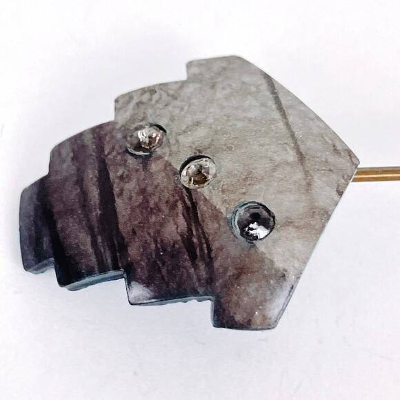 Vintage 80s Art Deco Revival Rhinestone Collar Pin Bar Brooch Geometric Jewelry - Picture 5 of 12